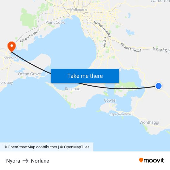 Nyora to Norlane map