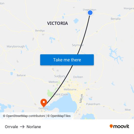 Orrvale to Norlane map