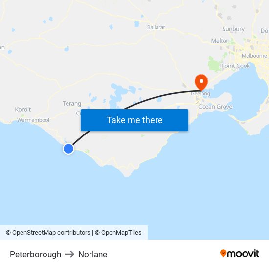 Peterborough to Norlane map