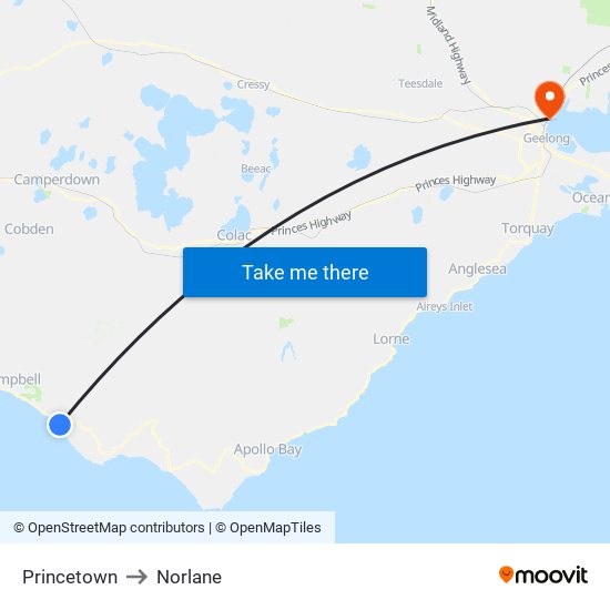 Princetown to Norlane map