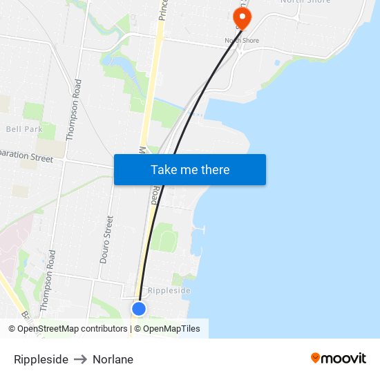 Rippleside to Norlane map