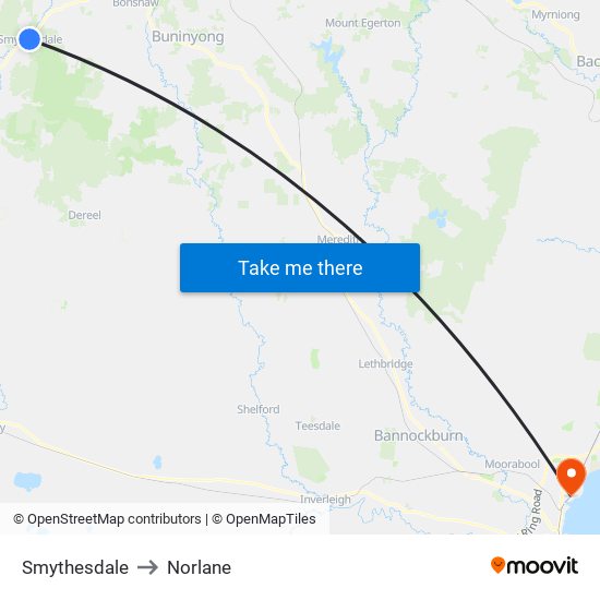 Smythesdale to Norlane map