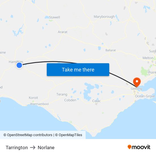 Tarrington to Norlane map