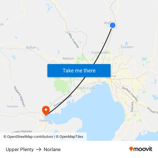 Upper Plenty to Norlane map