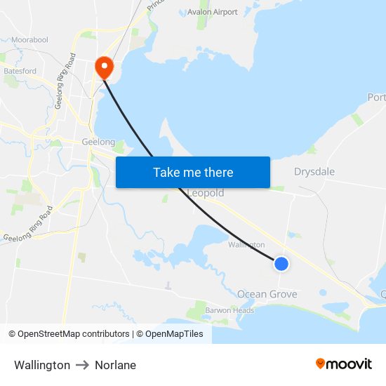 Wallington to Norlane map