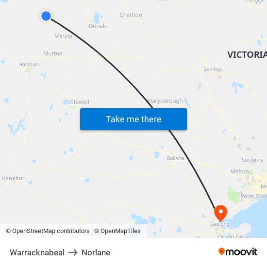 Warracknabeal to Norlane map