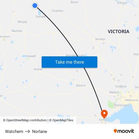 Watchem to Norlane map