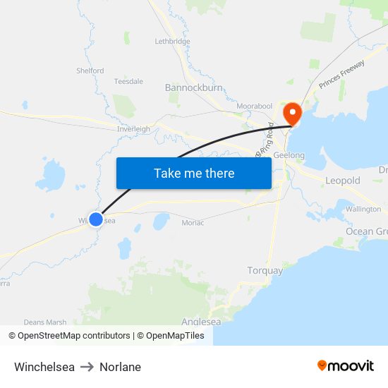 Winchelsea to Norlane map