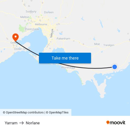 Yarram to Norlane map