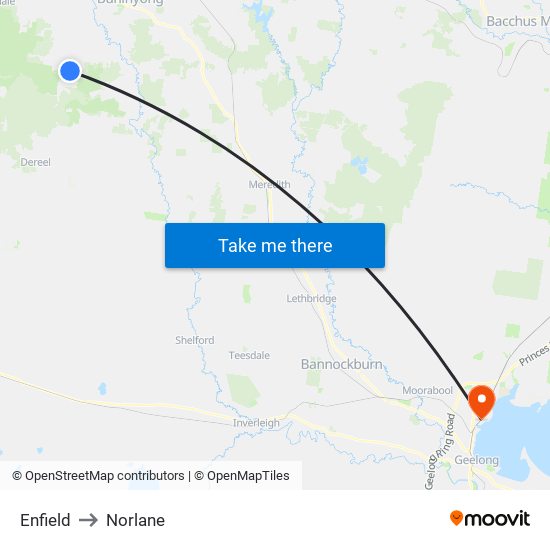 Enfield to Norlane map