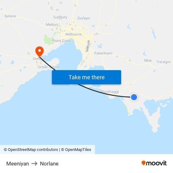 Meeniyan to Norlane map