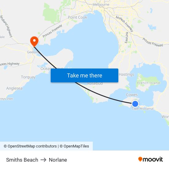 Smiths Beach to Norlane map