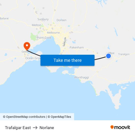 Trafalgar East to Norlane map