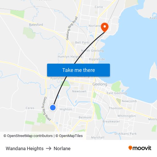 Wandana Heights to Norlane map