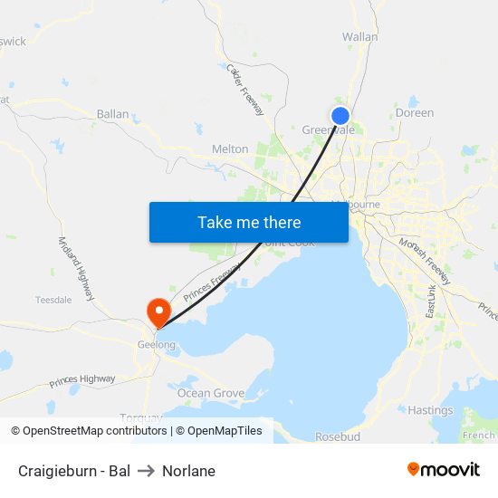 Craigieburn - Bal to Norlane map