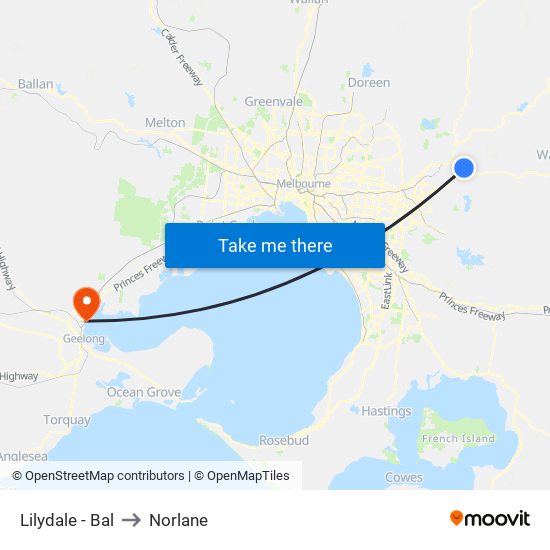 Lilydale - Bal to Norlane map