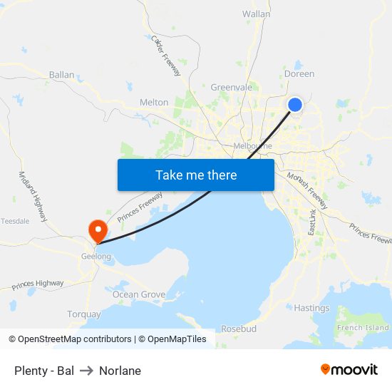 Plenty - Bal to Norlane map