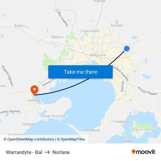 Warrandyte - Bal to Norlane map