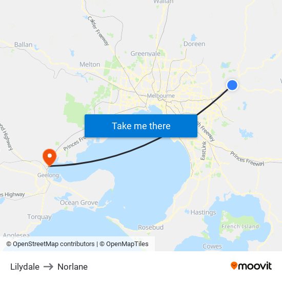 Lilydale to Norlane map