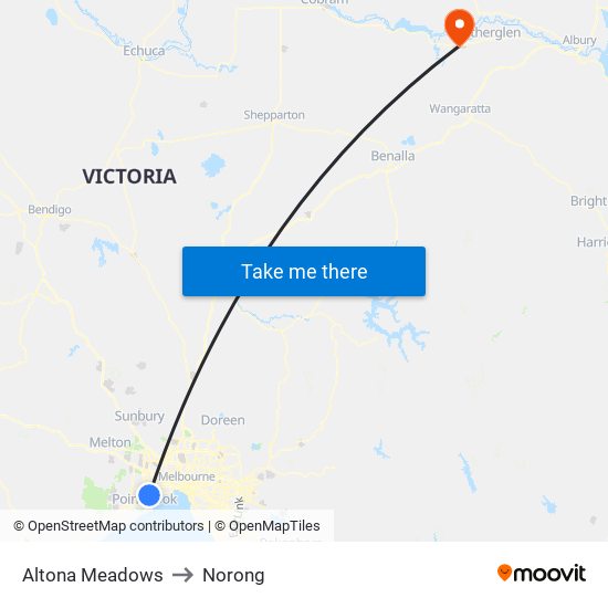 Altona Meadows to Norong map