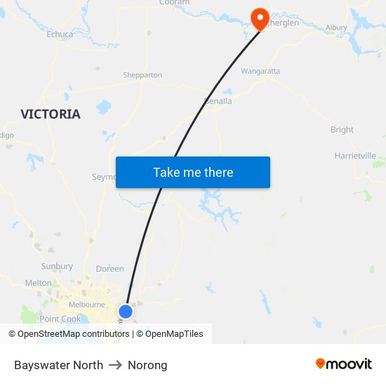 Bayswater North to Norong map