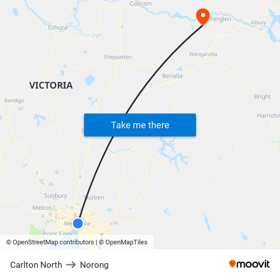 Carlton North to Norong map