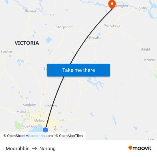Moorabbin to Norong map