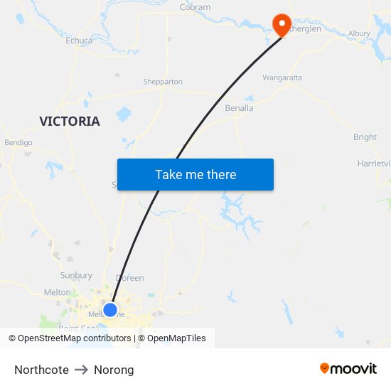 Northcote to Norong map