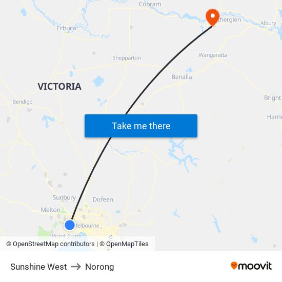 Sunshine West to Norong map