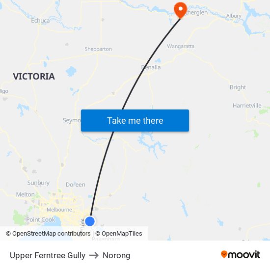 Upper Ferntree Gully to Norong map