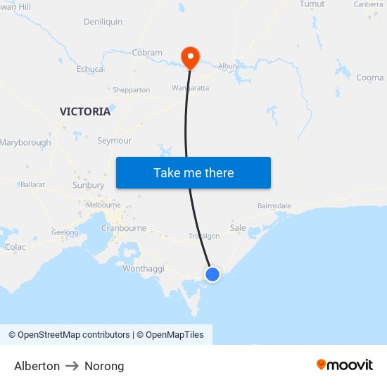 Alberton to Norong map