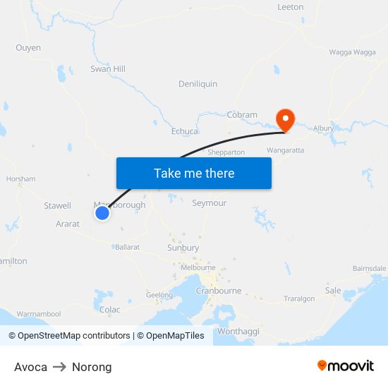 Avoca to Norong map