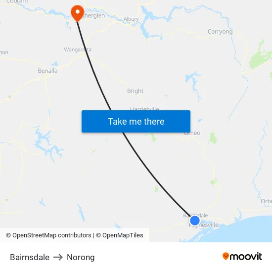 Bairnsdale to Norong map