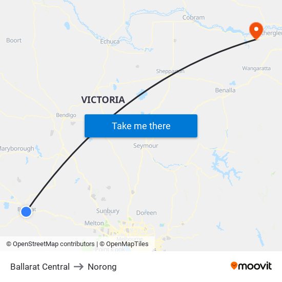Ballarat Central to Norong map