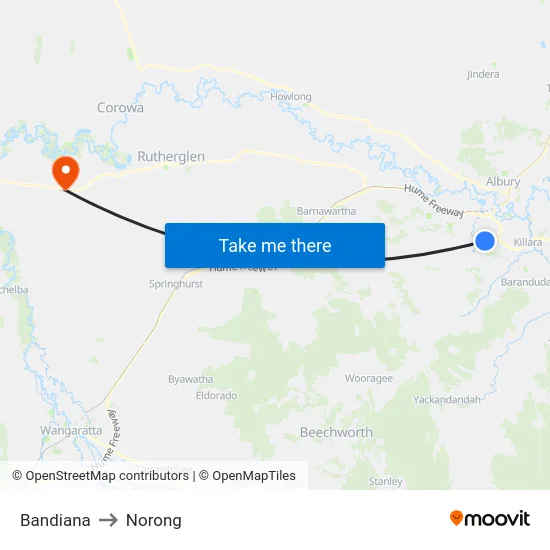 Bandiana to Norong map