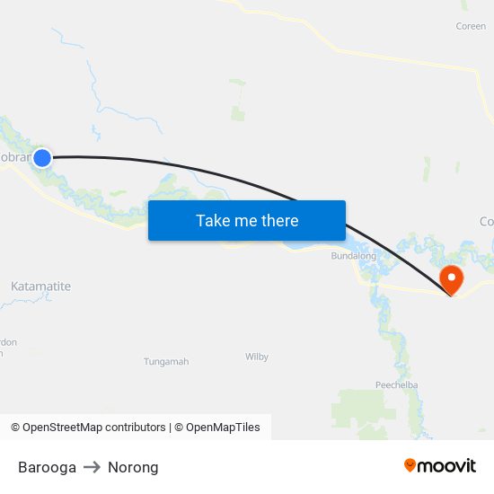 Barooga to Norong map