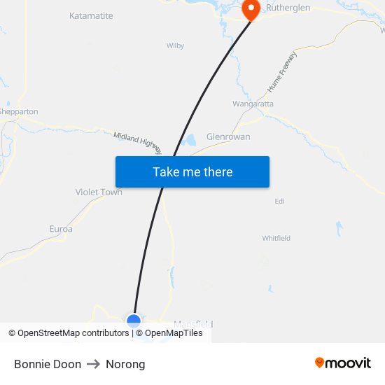 Bonnie Doon to Norong map