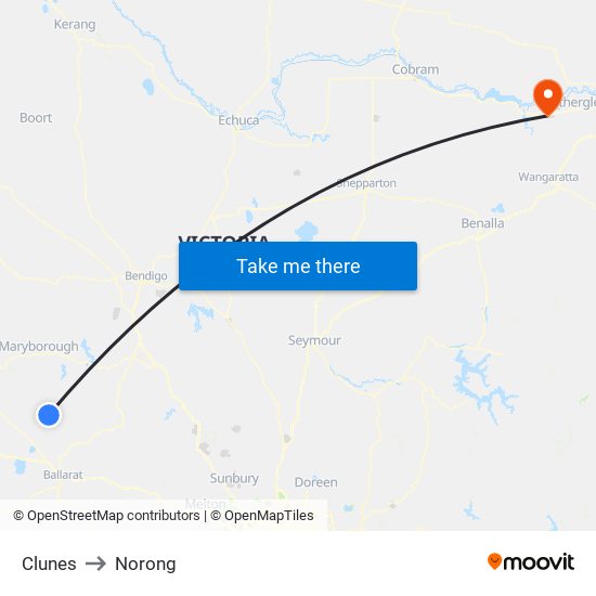 Clunes to Norong map