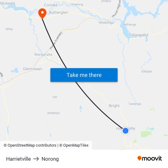 Harrietville to Norong map