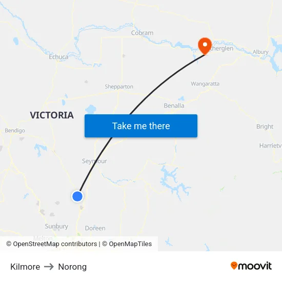 Kilmore to Norong map