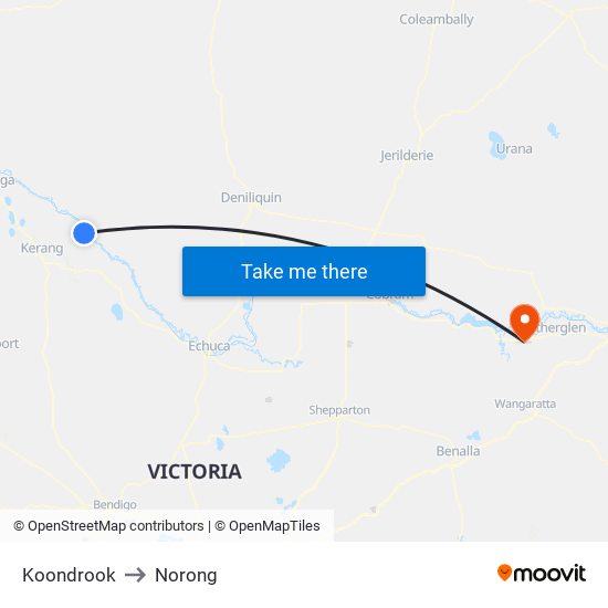 Koondrook to Norong map