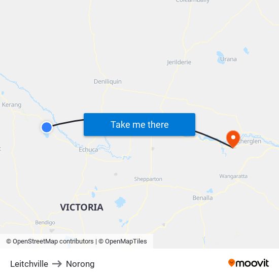 Leitchville to Norong map