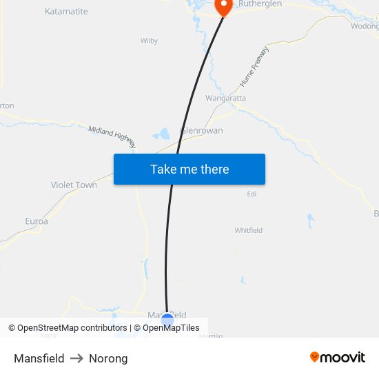 Mansfield to Norong map