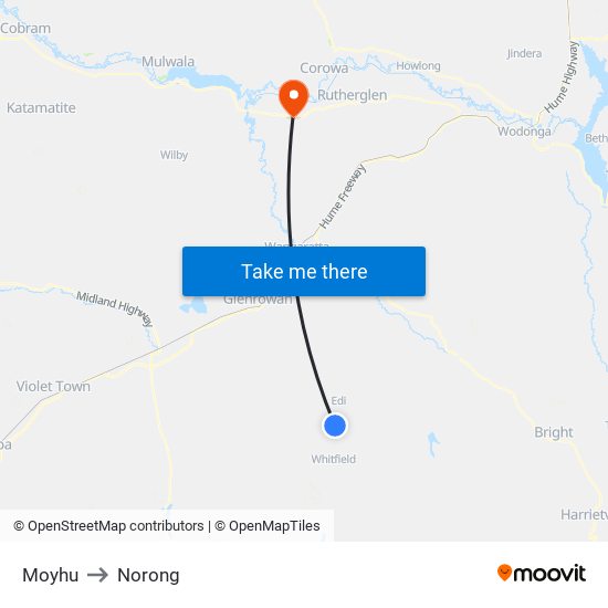 Moyhu to Norong map