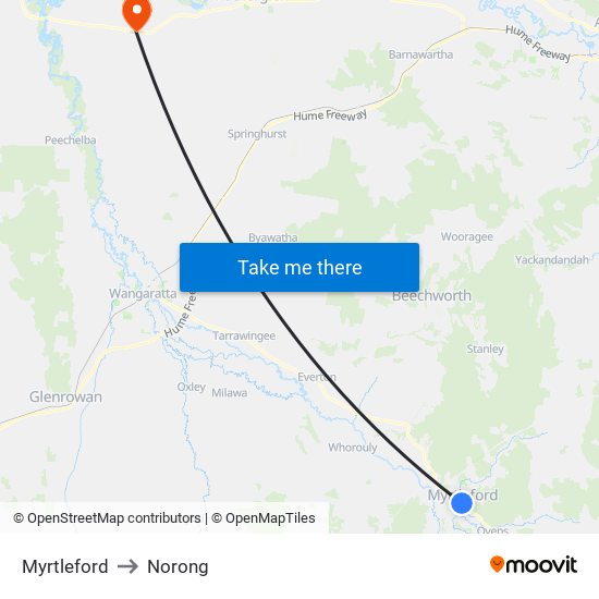 Myrtleford to Norong map