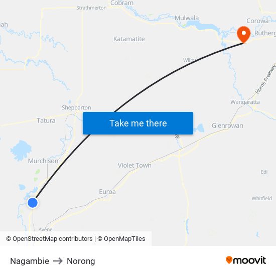 Nagambie to Norong map