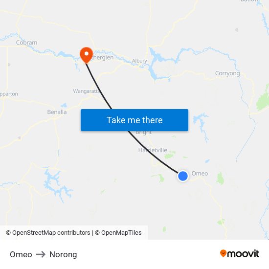 Omeo to Norong map