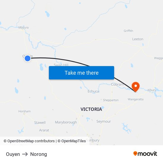 Ouyen to Norong map