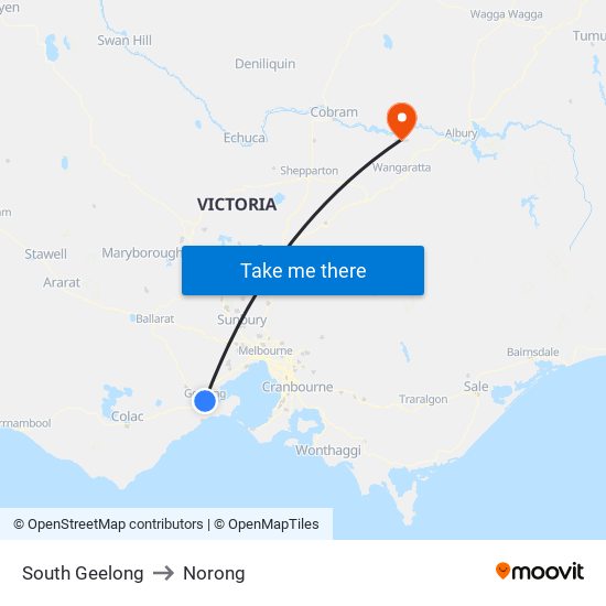 South Geelong to Norong map
