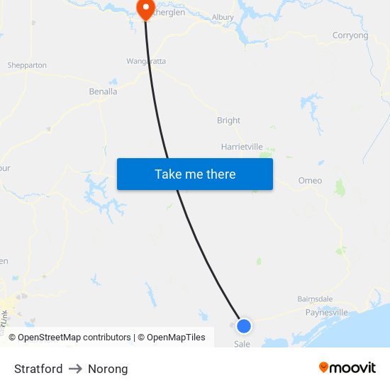 Stratford to Norong map